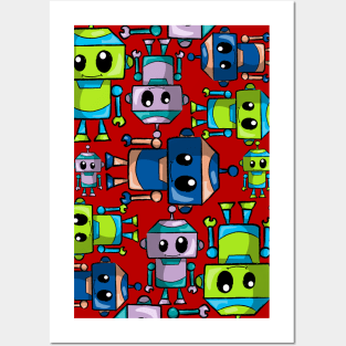 Whimsical Robot Stack – Colorful Cartoon Robot Pile Posters and Art
